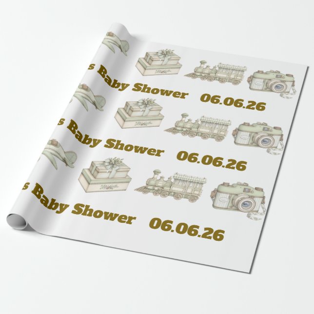 Papel de regalo editable neutral para baby shower  (Desenrollado)