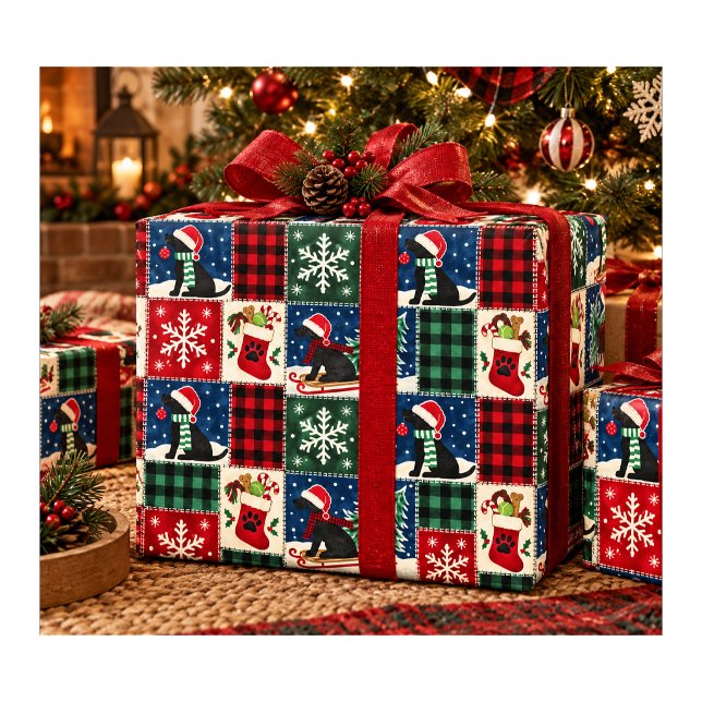 Papel De Regalo Edredón de Patchwork de Labrador Navideño Acogedor (Subido por el creador)