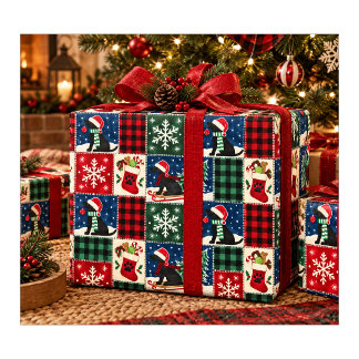 Papel De Regalo Edredón de retazos de Navidad de Labrador negro