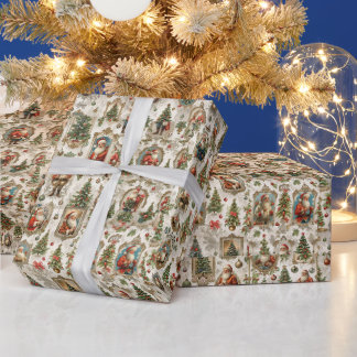 Papel De Regalo Efímera Navidad Antigua | Santa Retro Vintage