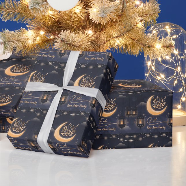 Papel De Regalo eid mubarak caligrafía árabe musulmán (eid mubarak arabic calligraphy muslim gift wrap light star moon calligraphy arabic happy eid holiday)