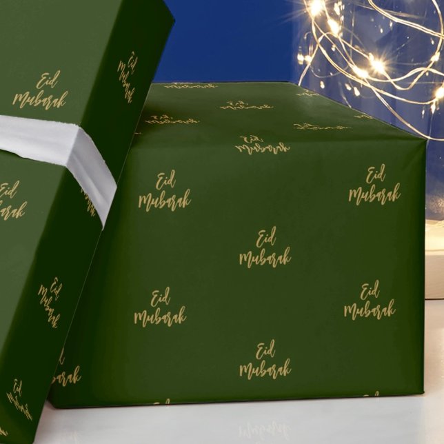Papel De Regalo Eid Mubarak Libro Verde Oscuro de Oro Envuelto (Subido por el creador)