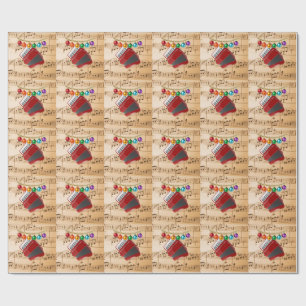 Papel De Regalo El acordeón rojo, diseño de Navidad,