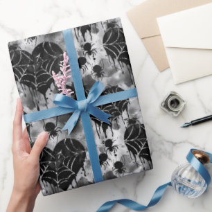 Papel De Regalo El amor gótico Spooky Spider Web con corazones