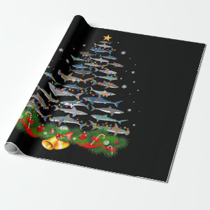 Papel De Regalo El árbol de navidad del tiburón tiburón ama los