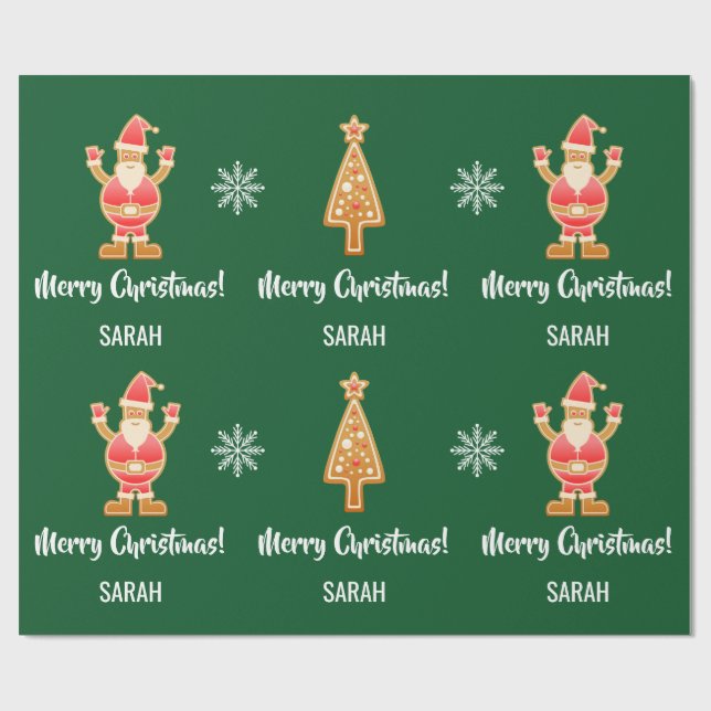 Papel De Regalo El árbol de Navidad Gingerbread Santa Nieve Person (Superficie plana)