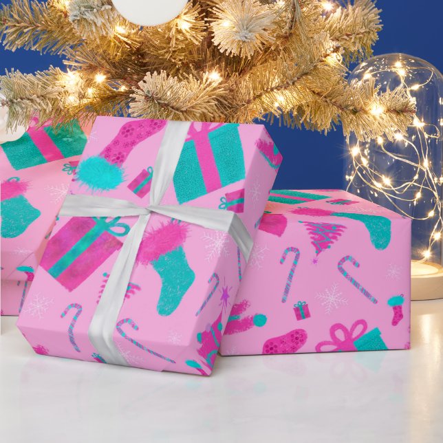 Papel De Regalo El árbol de Navidad rosa abastecedor de dulces de  (Vacaciones)