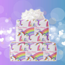Papel De Regalo El arcoiris de unicornio personaliza el nombre de
