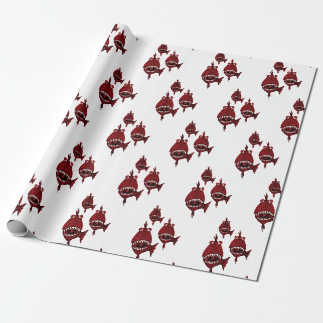 Papel De Regalo El asesino rojo canino Piranhas Ocean Amazonas (Desenrollado)