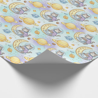 Papel De Regalo El astrónomo del gato celebrando desde el espacio