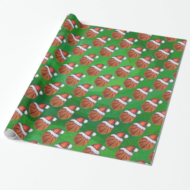 Papel De Regalo El baloncesto de Santa Hat en Green (Desenrollado)