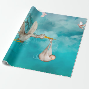 Papel De Regalo El bebé lindo está viniendo con la cigüeña