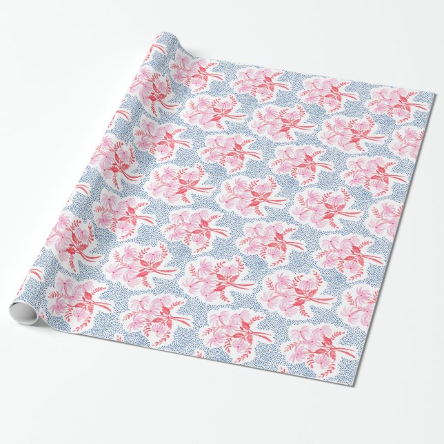 Papel De Regalo El Bouquet Rojo y Rosa de la Perla con Azul (Desenrollado)