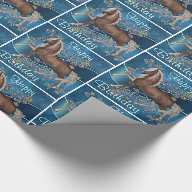 Papel De Regalo El caballo en azul con la impresión del purpurina (Esquina)