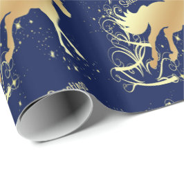 Papel De Regalo El caballo occidental del oro del navidad sazona