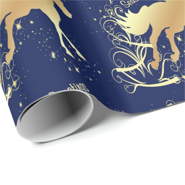 Papel De Regalo El caballo occidental del oro del navidad sazona (Esquina del rollo)