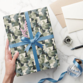 Papel De Regalo El camo verde y blanco moderno de piezas de ajedre