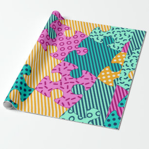 Papel De Regalo El cartel con rompecabezas geométricos, Memphis b
