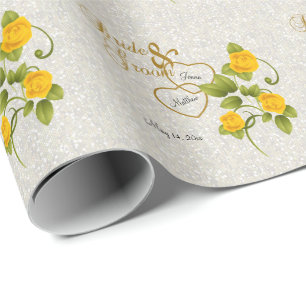 Papel De Regalo El casarse con los rosas amarillos y las letras