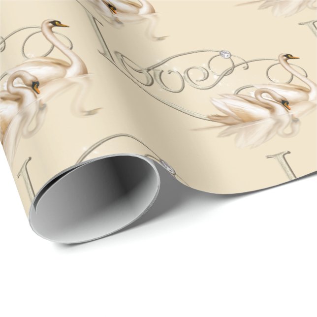 Papel De Regalo El casarse envolviendo cisnes del Papel-Amor (Esquina del rollo)