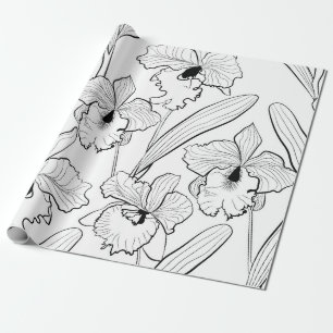 Papel De Regalo El cattleya bosquejado inconsútil de la orquídea