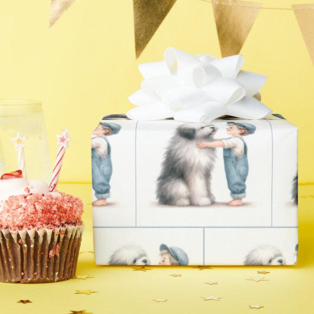 Papel De Regalo El chico acuarela y su perro (Fiesta de cumpleaños )