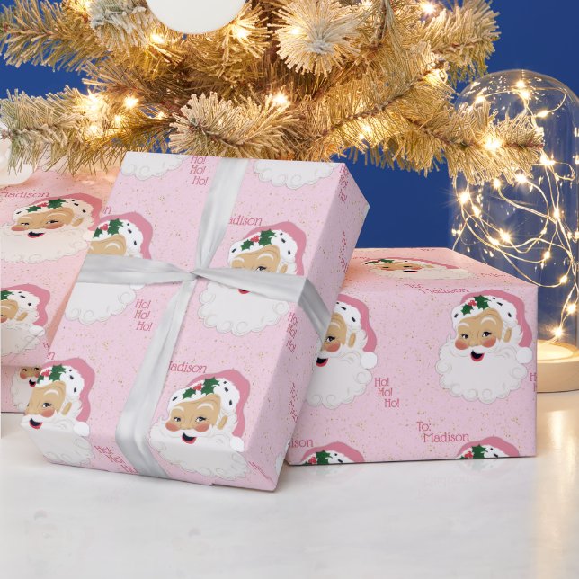 Papel De Regalo El clásico Santa Claus rosa personalizado (Vacaciones)