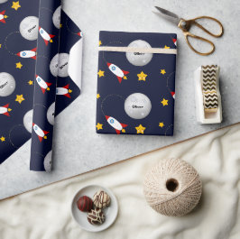 Papel De Regalo El cohete a la luna y las estrellas personalizadas
