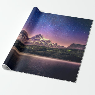 Papel De Regalo El colorido paisaje del cielo nocturno con estrell