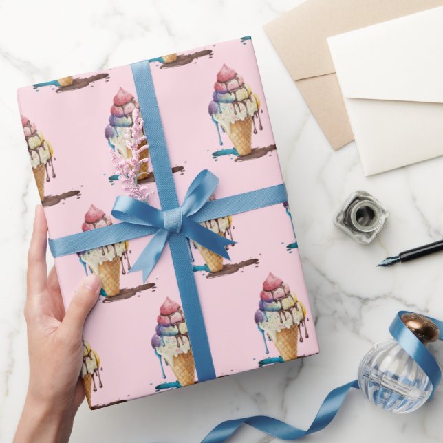 Papel De Regalo El cono del helado goteando sobre rosa (Regalar)
