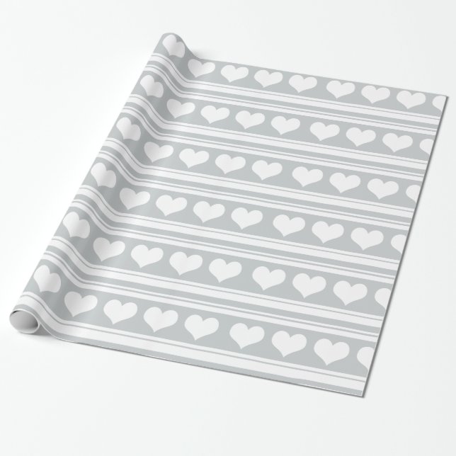 Papel De Regalo El corazón blanco lindo raya gris del modelo (Desenrollado)