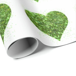 Papel De Regalo El corazón del purpurina brillante verde divertido