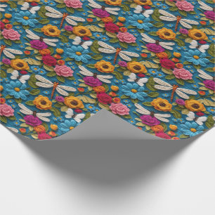Papel De Regalo El Crochet Suave Mira Las Flores Y Las Dragonflies