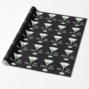Papel De Regalo El cumpleaños anima el negro verde oliva de