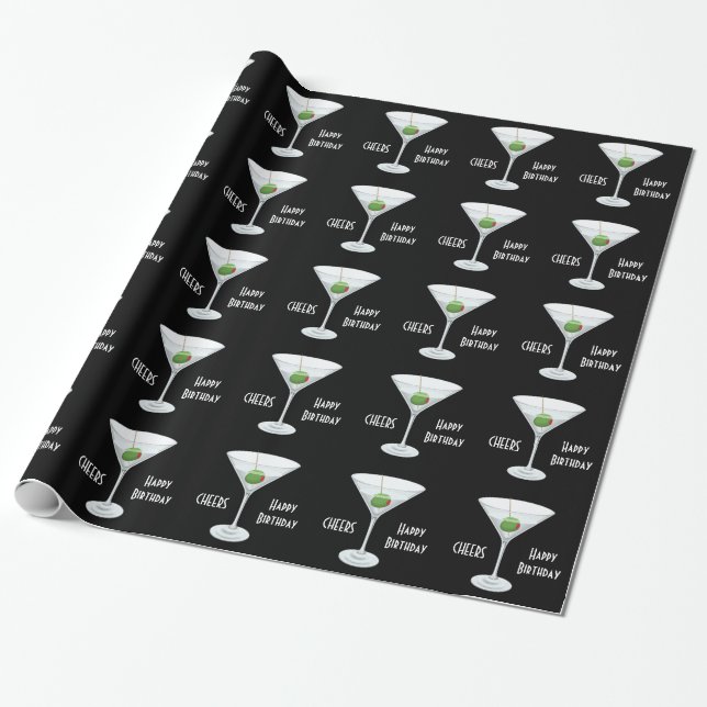 Papel De Regalo El cumpleaños anima el negro verde oliva de (Desenrollado)