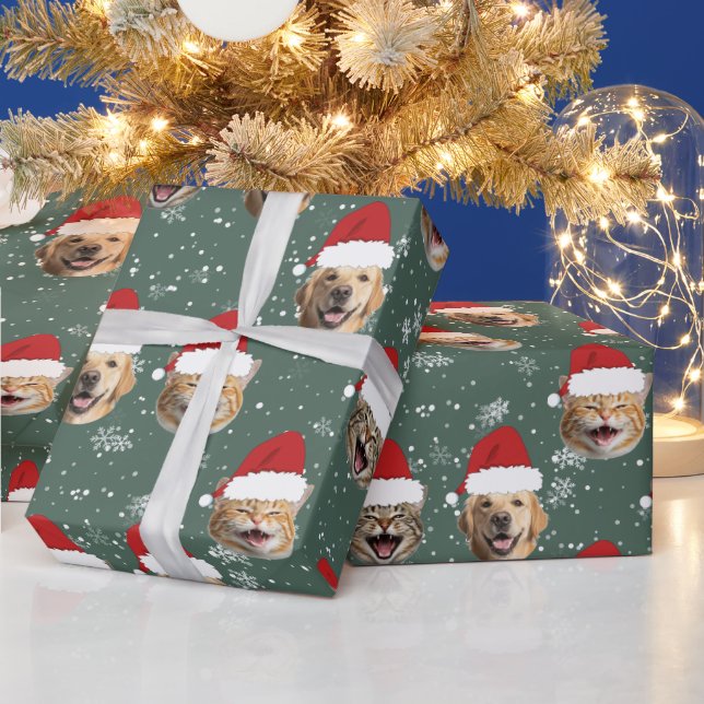 Papel De Regalo El curioso gato de perro Personalizado 3 se enfren (Vacaciones)