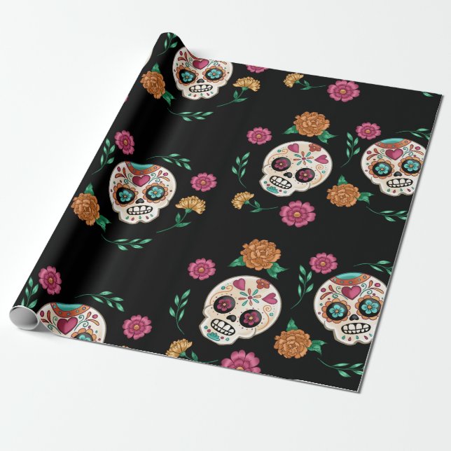 Papel De Regalo El día de las calaveras azucareras muertas y las f (Desenrollado)