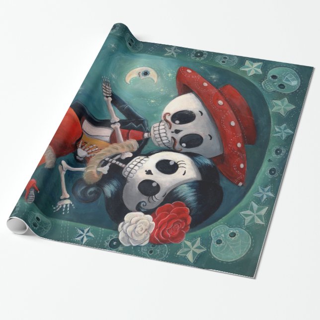 Papel De Regalo El día de los amantes esqueléticos muertos (Desenrollado)