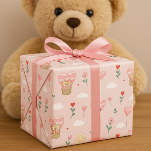 Papel De Regalo El día de San Valentín de globo aerostático de oso