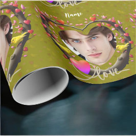 Papel De Regalo El día de San Valentín de pájaro canario