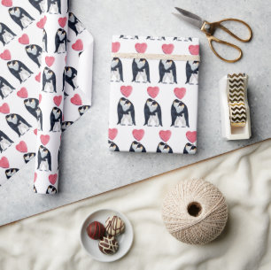Papel De Regalo El día de San Valentín del Corazón Pingüino Em