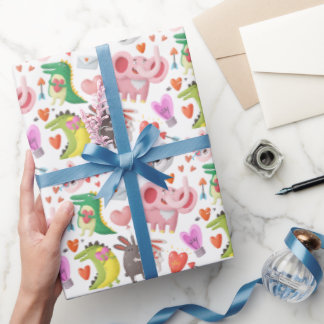 Papel De Regalo El día de San Valentín lindo corazón animal divert