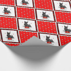 Papel De Regalo El día de San Valentín (rojo) Scottie Dog (negro)