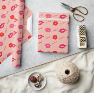 Papel De Regalo El día de San Valentín XOXO de Lip Rojo Rosa