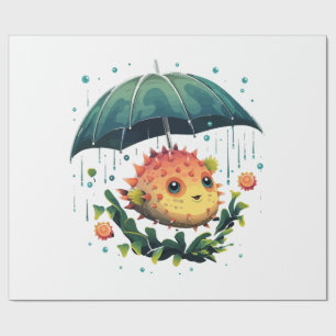Papel De Regalo El Día Del Pescado De Puffer Lluvioso Con El Parag