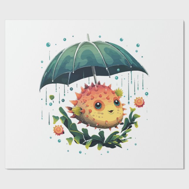 Papel De Regalo El Día Del Pescado De Puffer Lluvioso Con El Parag (Superficie plana)