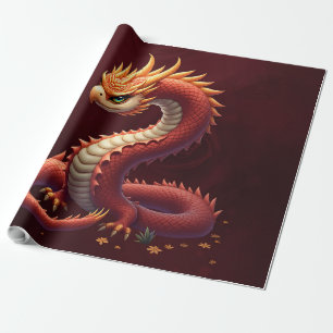 Papel De Regalo El dragón serpiente dorado.