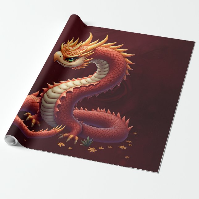 Papel De Regalo El dragón serpiente dorado. (Desenrollado)