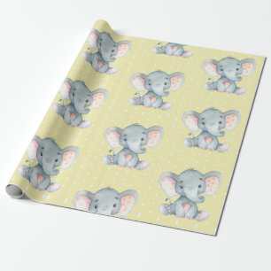 Papel De Regalo El elefante blanco amarillo y gris