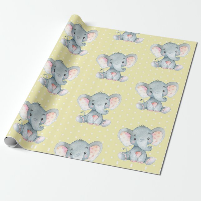 Papel De Regalo El elefante blanco amarillo y gris (Desenrollado)